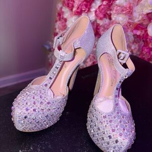 De Blossom Collection silver Rhinestone platform heels